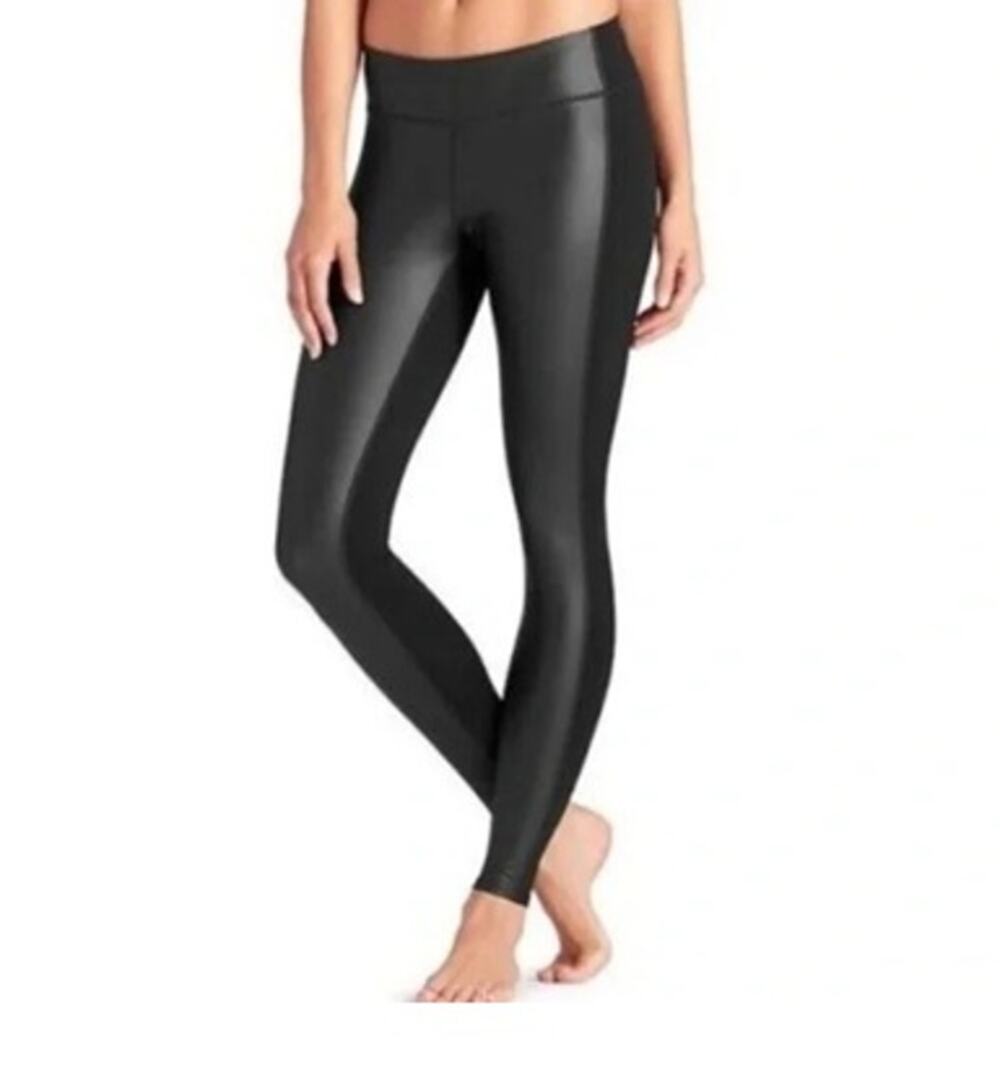 Athleta Faux Leather Front Leggings Black Womens Large Workout Yoga